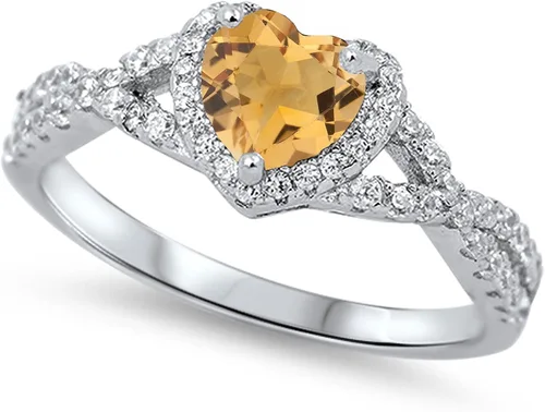 Vista 20 de Elige tu color. Anillo de compromiso de plata fina con diseño de corazón y halo Claro