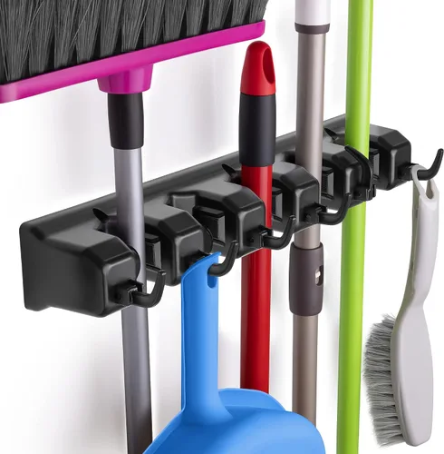Vista 8 de Zulay Home Organizador de fregona y escoba de montaje en pared, fácil de instalar, soporte de pared para guardar suministros de limpieza