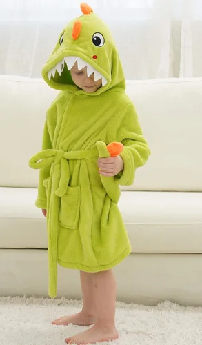 Vista 5 de Bata de baño para niños y niñas, diseño de dinosaurio de dibujos animados con cola y capucha