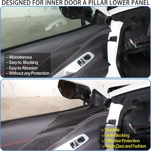 Vista 2 de Cubierta de panel inferior de pilar para puerta interior compatible con Chevrolet Corvette C8 2020-2025, borde de cubierta de reposabrazos de panel