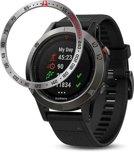 Vista 5 de Anillo de bisel de acero inoxidable compatible con Garmin Fenix 5/5 Plus, cubierta adhesiva antiarañazos y protector de colisiones para accesorio