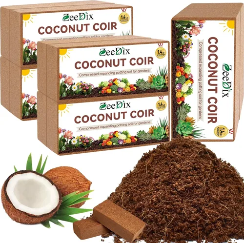 Vista 8 de ZeeDix 1 paquete de ladrillos de coco de coco, 100% orgánico comprimido de coco de fibra de coco tierra para macetas para plantas, sustrato de fibra
