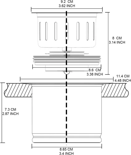 Vista 2 de BOTEMY Brida de eliminación de basura extendida con cesta y tapón colador, brida de fregadero profundo de acero inoxidable 304 para agujero