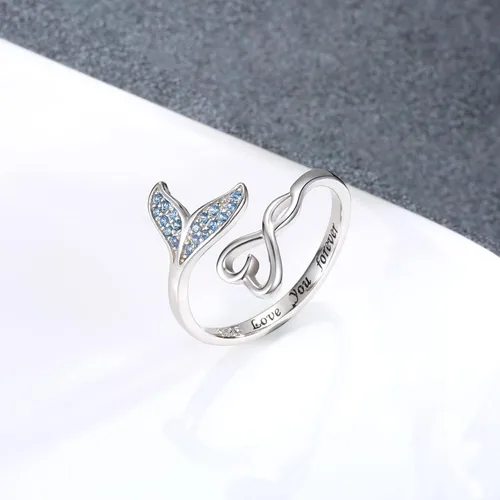 Vista 2 de zaxsj S925 Sterling Silver Mermaid Jewelry for Women - Mermaid Tail Love You Forever Blue Sea Wave Marine Jewelry Set for Girls Ocean Lovers