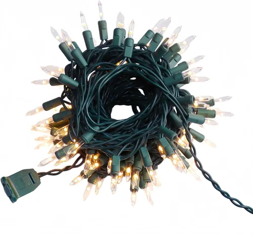 Vista 7 de Guirnalda de 100 Luces LED Blanco Cálido de Cable Verde para Navidad, con Certificación UL y Cadena de Iluminación Decorativa Comercial de 35 Pies