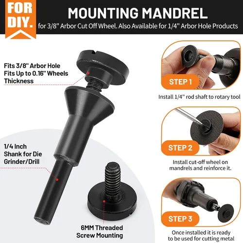 Vista 3 de SI FANG Mandril de montaje de 3/8 pulgadas y orificio de eje de 1/4 pulgadas, compatible con cuchilla de discos de corte de rueda de corte, soporte