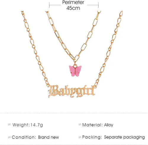 Vista 2 de coadipress Collar de bebé inglés antiguo para mujer, chapado en oro de 18 quilates, con palabras ajustables, cadena de clavícula, collar de cadena