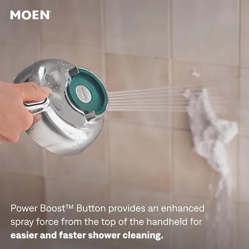 Vista 4 de Moen Magnetix - Cabezal de ducha cromado de 8 funciones y ducha de mano extraíble con spray de limpieza Power Boost, 260C1EP