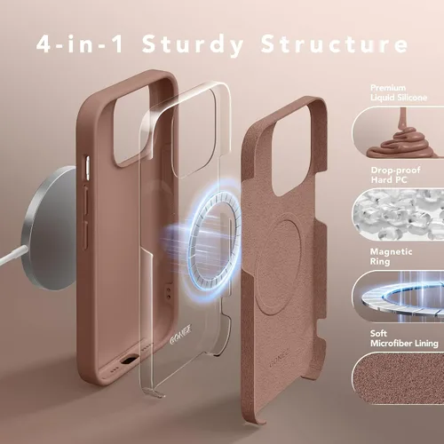 Vista 4 de GONEZ Funda para iPhone 14 Pro, compatible con Magsafe, con protector de pantalla + protector de lente de cámara, forro de microfibra suave Marrón