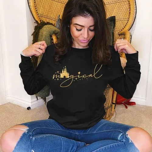 Vista 3 de UNIQUENOE - Sudaderas con diseño de Reino mágico para mujer camiseta mágica para vacaciones familia camiseta de manga corta con estampado de castillo