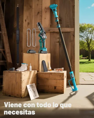 Vista 9 de SEESII Sierras de poste eléctricas 2 en 1 para recortar árboles, mini motosierra inalámbrica de 6 pulgadas con poste de extensión, sierra de cadena