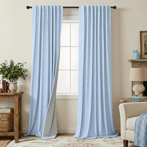 Vista 32 de Pitalk Cortinas cortas 100% opacas de lino para cafetería, 40 pulgadas de largo, 2 paneles, cortinas de puerta francesa para ventana, cortina