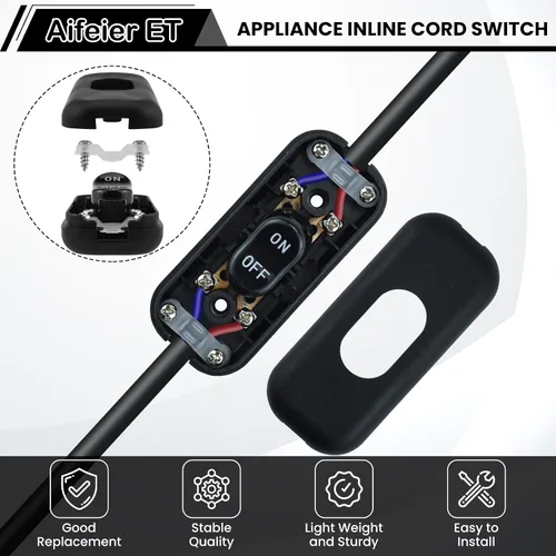 Vista 4 de Aifeier ET Interruptor de cable en línea AC 250V 6A de encendido/apagado Control de lámpara de interruptor basculante para aparato o lámpara de mesa
