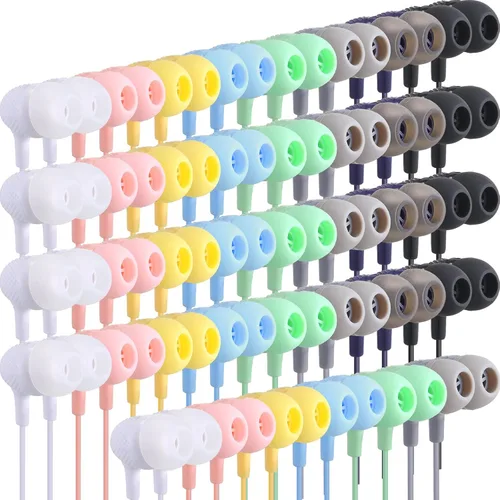 Vista 9 de Macarrie Paquete de 20 auriculares intrauditivos a granel de 0.138 in con cable sin micrófono para adultos (negro)