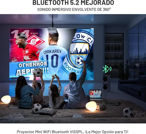 Vista 5 de Mini proyector con WiFi y Bluetooth, proyector VISSPL Full HD 1080P, proyector portátil para exteriores con trípode, proyector de cine en casa