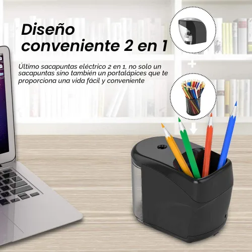 Vista 2 de Sacapuntas eléctrico, sacapuntas helicoidales de alta resistencia con adaptador/funciona con pilas para lápices n.º 2 (0.236-0.315 in) con parada