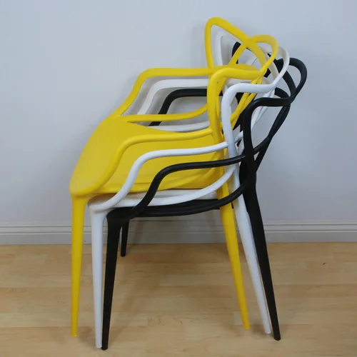 Vista 2 de Mid-Century - Silla de comedor con curva de plástico moldeado (juego de 2), color blanco