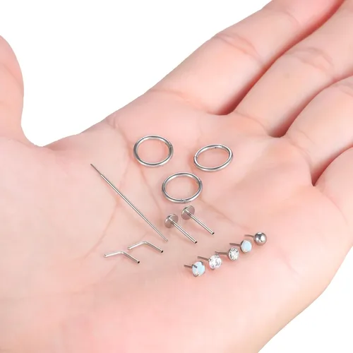 Vista 5 de Xpircn Anillo de labio de acero inoxidable con circonita cúbica, 20G, 18G, 16G, sin rosca, piercing para labio, nariz, hélix, tragus, cartílago
