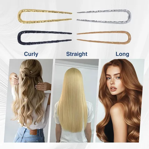 Vista 3 de 4 horquillas de metal para cabello francés, en forma de U, para cabello grueso