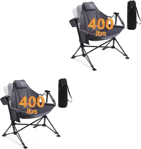 Vista 10 de EVER ADVANCED Hamaca acolchada para camping, silla columpio de gran tamaño resistente con portavasos desmontable, silla mecedora plegable portátil