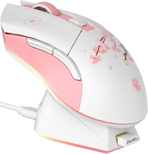 Vista 10 de DAREU EM901X - Mouse inalámbrico para juegos con base de carga RGB recargable, 12K DPI, 6 botones programables, sensor de alta precisión [300IPS]