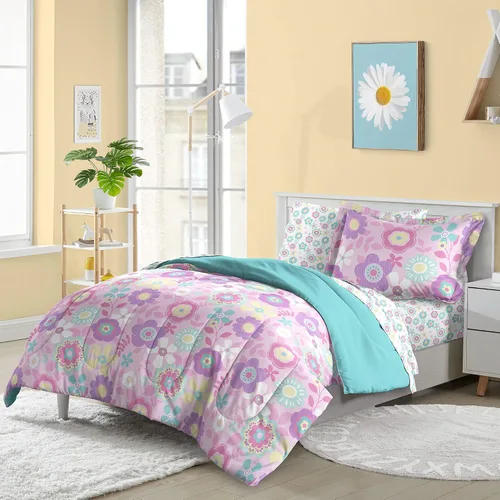 Vista 96 de Dream Factory Dinosaur Blocks - Juego de edredón de microfibra ultrasuave para niños, color azul, tamaño individual Bloques de dinosaurios azules