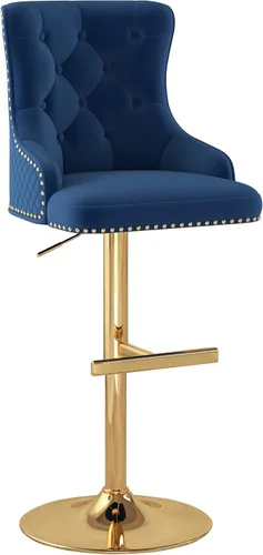 Vista 12 de Juego de 2 taburetes de bar de terciopelo, altura ajustable, base de metal dorado, beige Diseño de cabeza de clavo, función giratoria, ideal