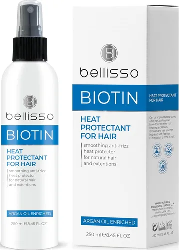 Vista 2 de BELLISSO Spray protector térmico de biotina para cabello con aceite de argán marroquí y biotina champú y acondicionador y suero de biotina