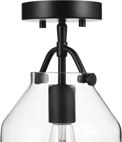 Vista 6 de GLOBE Electric 66000080 Lámpara de techo empotrada de 1 luz, negro mate, pantalla de vidrio angular, accesorios de iluminación de techo