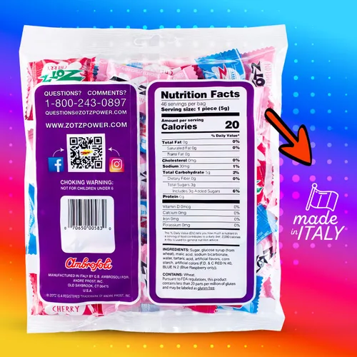 Vista 2 de Zotz Caramelos efervescentes a granel (surtidos, 46 unidades) - Caramelo duro envuelto individualmente - Surtido de 3 sabores de frutas, cereza