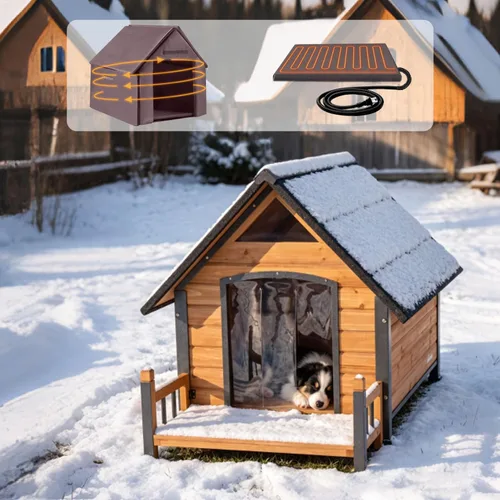 Vista 14 de AIVITUVIN Casa para perros con calefacción para exteriores con almohadilla térmica, casa aislada para perros con marco de metal antimasticación
