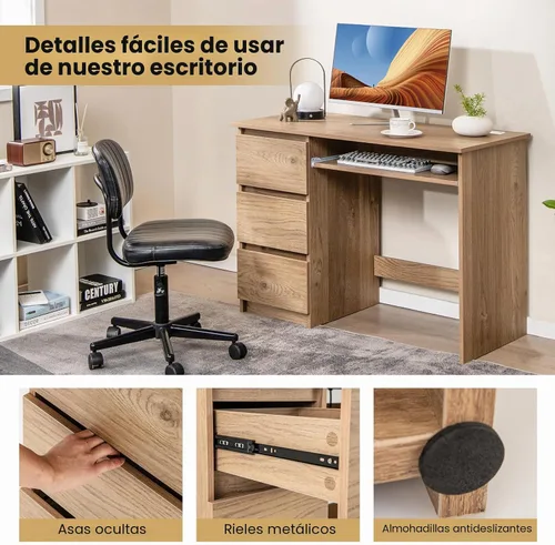 Vista 7 de DREAMADE 42" Computer Desk with 3 Drawers and Keyboard Tray, Natural