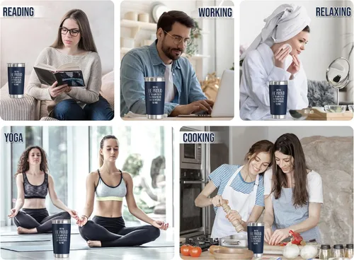 Vista 6 de OASSIE Regalos de agradecimiento para hombres y mujeres, vaso de café de acero inoxidable de 20 onzas Proud of You, Día del Maestro, cumpleaños