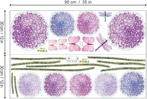 Vista 5 de Calcomanías de pared de dientes de león morados, mariposas, flores, decoración de pared para niñas, dormitorio, sala de estar