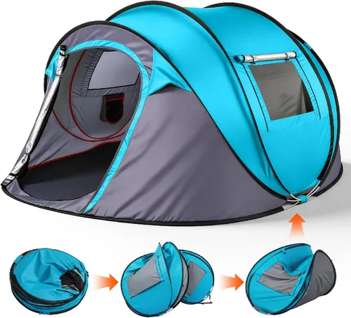 Vista 3 de Tienda de campaña desplegable fácil para 4 personas, instalación automática impermeable, 2 puertas, tienda de campaña familiar instantánea
