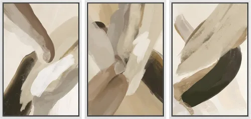 Vista 13 de SIGNFORD - Set de obras de arte en lienzo enmarcado para pared, ilustraciones abstractas de neblina del desierto en tonos neutros beige y marrón