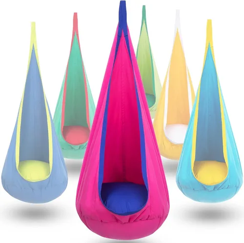 Vista 11 de Y- STOP Columpio de cápsula para niños, silla hamaca colgante sensorial para interiores con almohada inflable, asiento de columpio sensorial