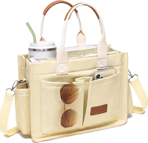 Vista 23 de Bolso de lona para mujer, bolsos cruzados para mujer, bolsos de trabajo para computadora portátil, bolso grande de mano para enfermera o profesora