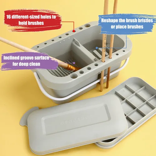 Vista 3 de ZLY Limpiador de pinceles de pintura con 10 pinceles de pintura, soporte para pinceles y organizadores con paleta para acrílico, para acuarela