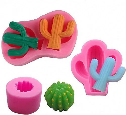 Vista 8 de Juego de 2 moldes de silicona para cactus, moldes para cactus MoldFun para fondant, pasta de goma, chocolate, dulces, velas Paquete de 2