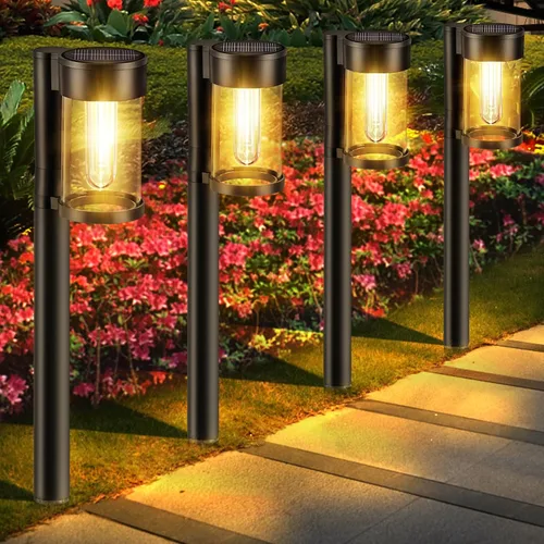 Vista 7 de Mancra Luces solares para caminos al aire libre, paquete de 10 luces solares de metal y vidrio para exteriores, impermeables, para paisaje, camino
