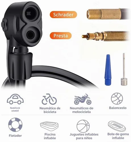 Vista 3 de Bomba para Bicicleta, Mini Bomba de Bicicleta Portátil Bomba de Piso para Bicicleta con Válvulas Presta y Schrader Bomba de Aire de Piso