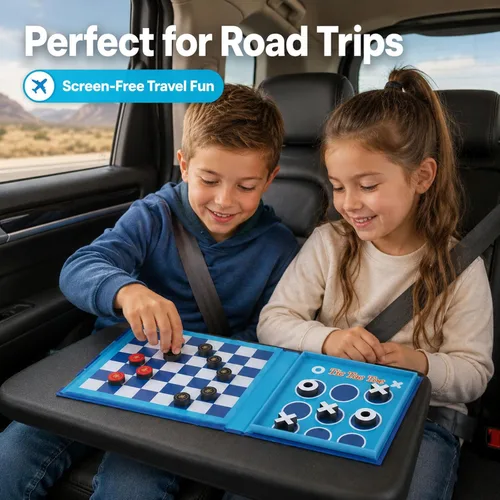 Vista 3 de Juego de mesa de damas y Tic-Tac-Toe 2 en 1 Juegos de viaje magnéticos para niños de 8 a 12 años Actividades de avión para niños de 8 a 12 años