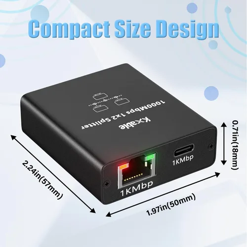 Vista 6 de Divisor Ethernet USB-C a 2x RJ45, adaptador LAN Gigabit, 1 Gbps, para MacBook a Ethernet