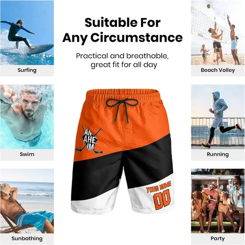 Vista 4 de Custom Hockey Men's Shorts Gifts for Men Casual City Youth Fans Sport Beach Shorts Add Name & Number Quick Dry