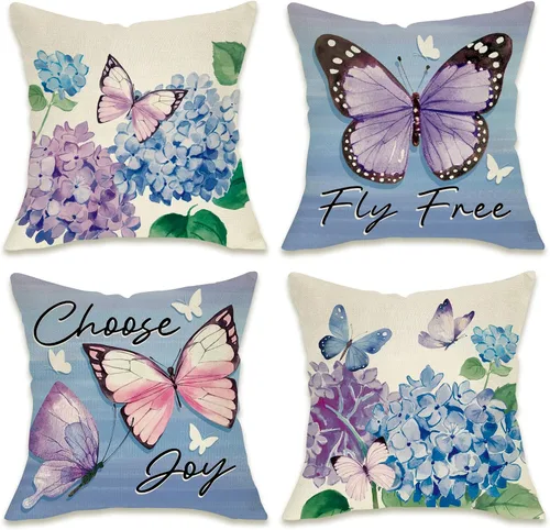 Vista 11 de Fahrendom Fundas Decorativas para Cojines de Aventura Boho 16 x 16 Pulgadas Juego de 4, Funda de Almohada Bohemia Arcoíris Montaña Bosque Porche