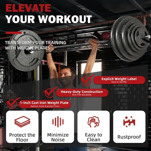 Vista 4 de Fitvids Juego de discos de pesas estándar de 1 pulgada, juego de pesas para entrenamiento de fuerza en el gimnasio en casa, diseño de triple asa