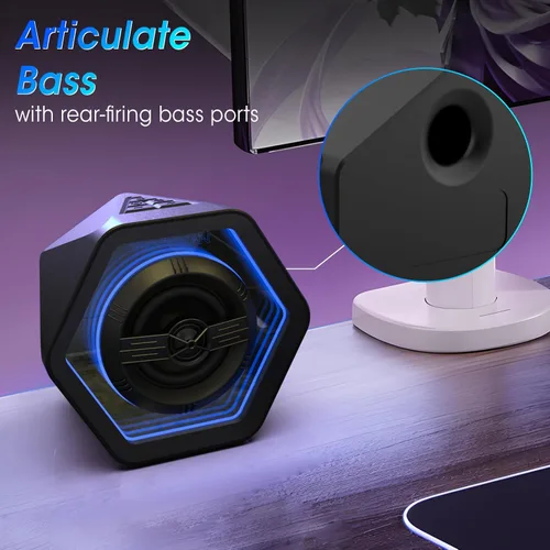 Vista 16 de Altavoces para juegos de computadora, altavoces de escritorio activos de 50 W con espejo infinito túnel 3D RGB (8 modos), Bluetooth 5.3, entrada
