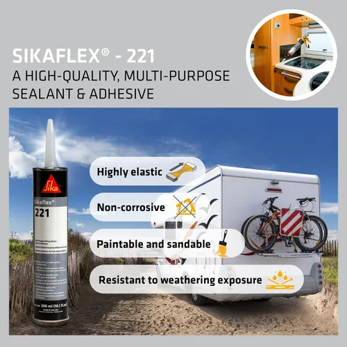 Vista 4 de Sika Sikaflex-221 - Sellador multiusos de poliuretano, adhesivo y para recién nacido, 930-GTD, sin goteo, pistola hexagonal lisa para calafatear
