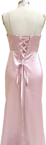 Vista 6 de Vestidos largos de satén para dama de honor con tirantes delgados con abertura lateral para boda para mujer vestidos formales de fiesta de noche BD12